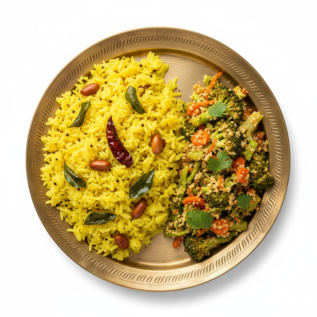 Lemon Rice with Broccoli Carrot Poriyal