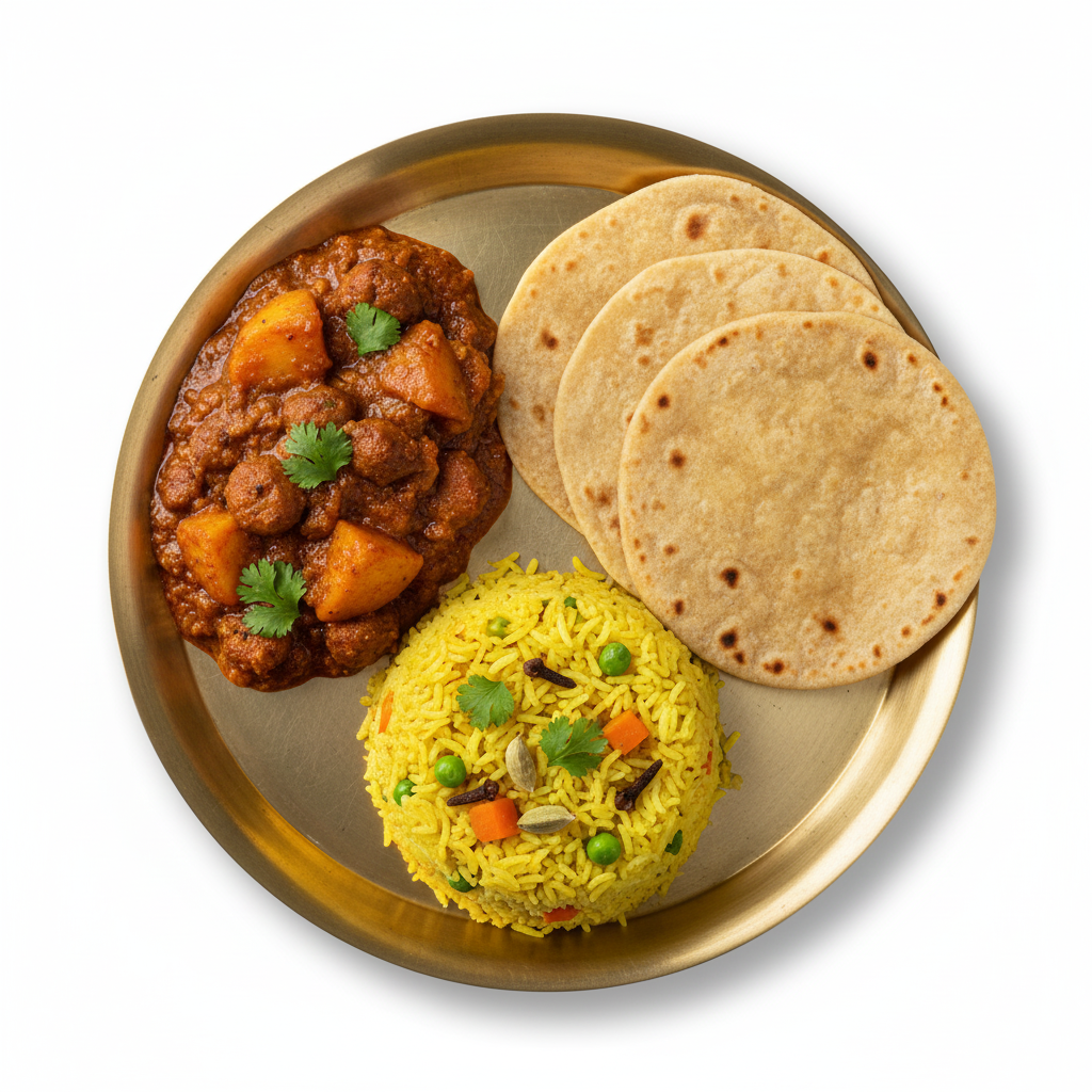Soya Aloo Curry + 3 Chapati + Yellow Pulav