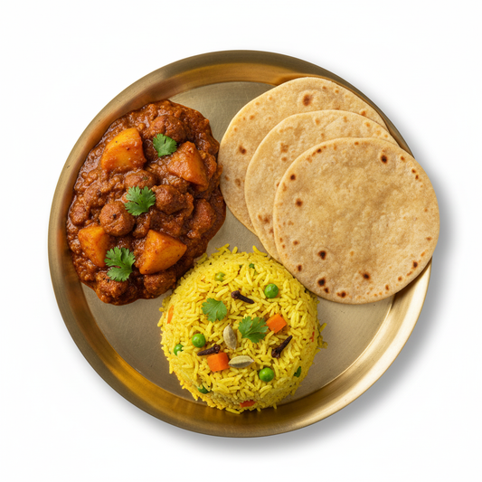 Soya Aloo Curry + 3 Chapati + Yellow Pulav